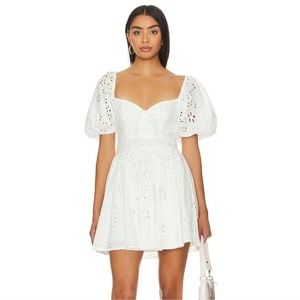 NEW For Love And & Lemons XL Jocelyn Eyelet Mini Dress White